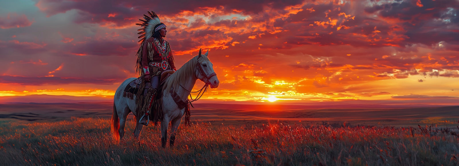 Papier Peint Far West - Cavalier au Coucher de Soleil
