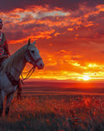 Papier Peint Far West - Cavalier au Coucher de Soleil