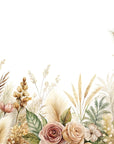 Florale Tapete - Trockengräser und beige Blumen