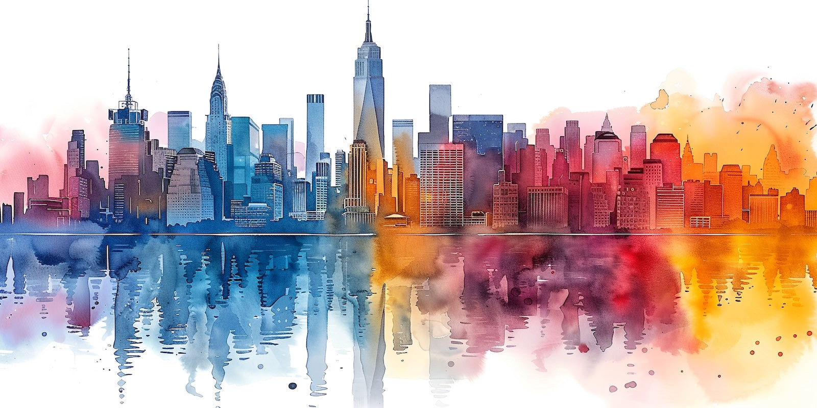 Papier Peint Paysage - Skyline Aquarelle Colorée