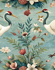 Papier Peint Animaux - Grues et Fleurs Illustrées