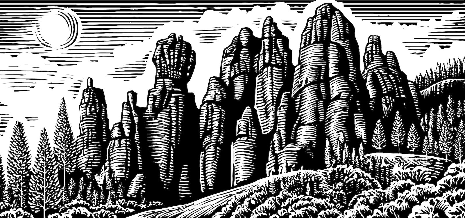 Papier Peint Noir et Blanc - Pics Rocheux Gravés