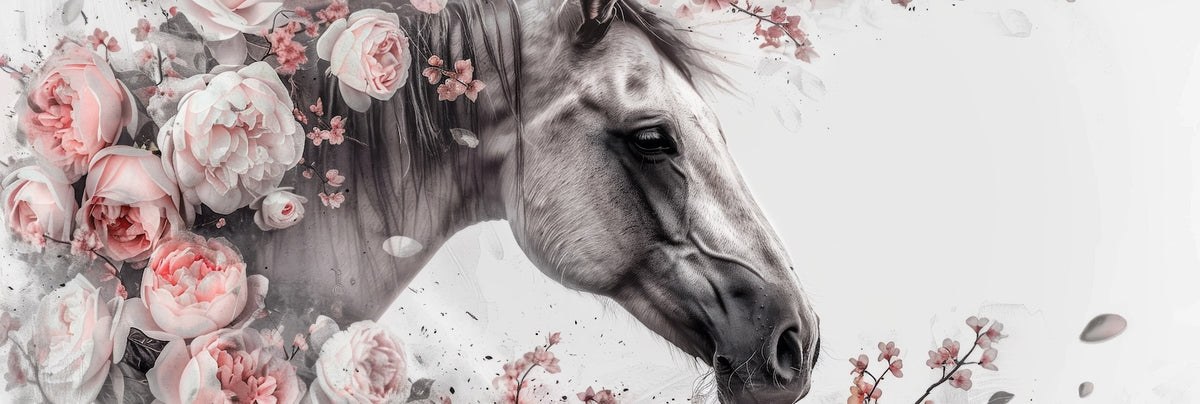 Floral Wallpaper - White Horse and Roses