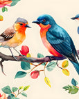 Papier Peint Floral - Oiseaux Colorés et Fleurs