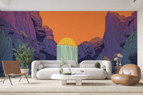 Papier Peint Illustration - Cascade dans le Canyon Orange