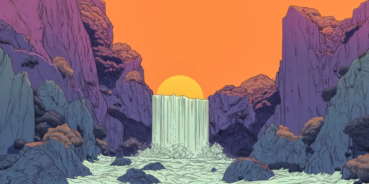 Wallpaper Illustration - Waterfall in Orange Canyon