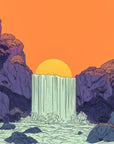 Wallpaper Illustration - Waterfall in Orange Canyon