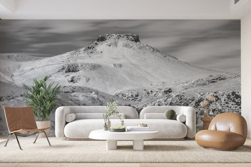 Papier Peint Noir et Blanc - Montagne Enneigée