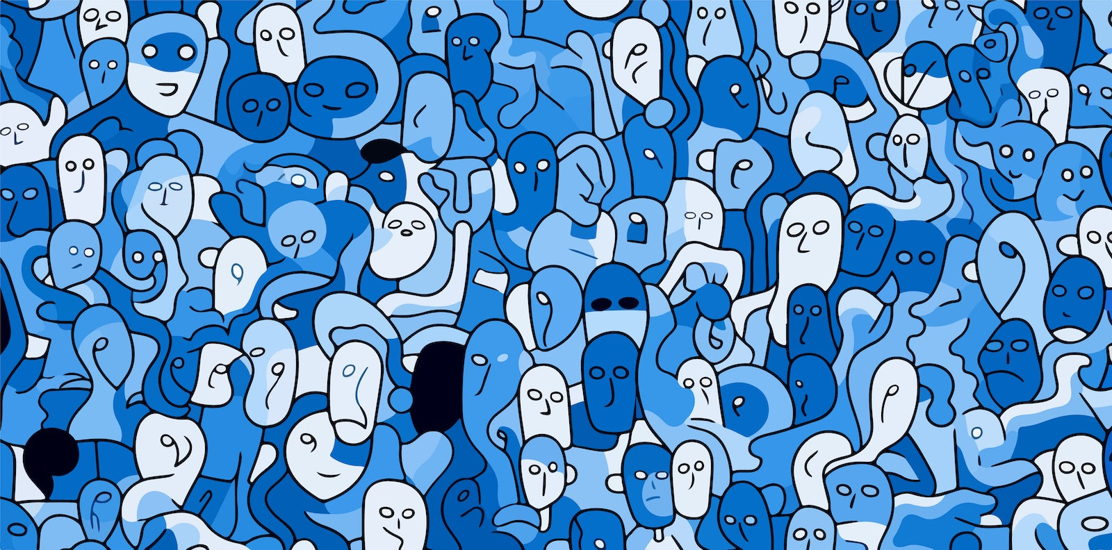 Papier Peint Art Urbain - Doodle de Personnages Bleus