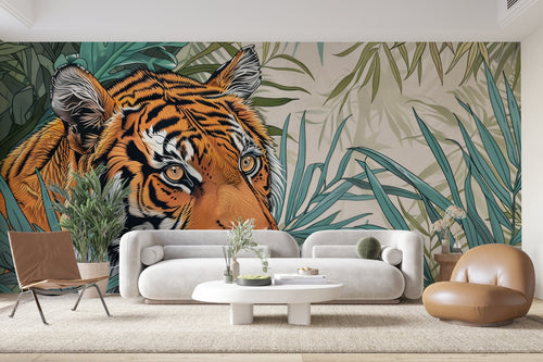 Papier peint animaux - Tigre au milieu de la jungle