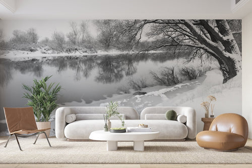 Papier Peint Noir et Blanc - Paysage Hivernal