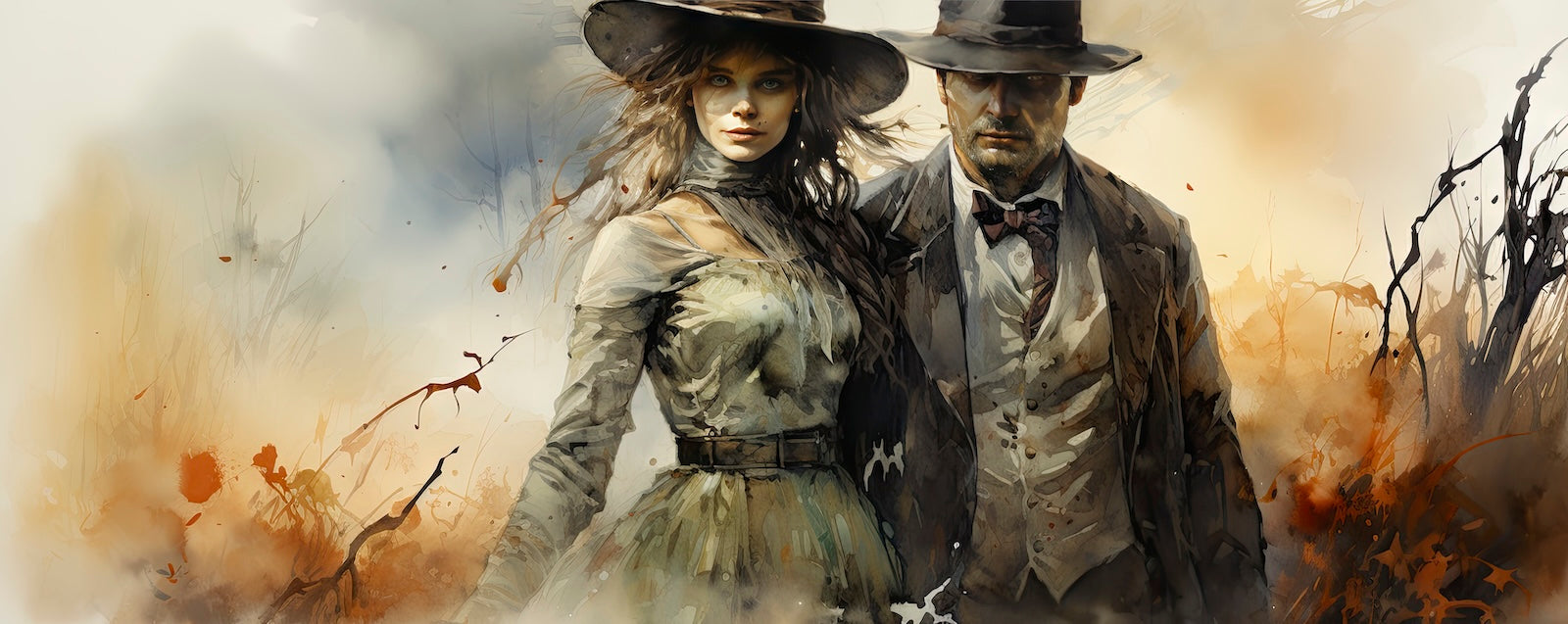 Papier Peint Far West - Duo de Cowboys Silhouette