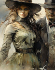 Papier Peint Far West - Duo de Cowboys Silhouette