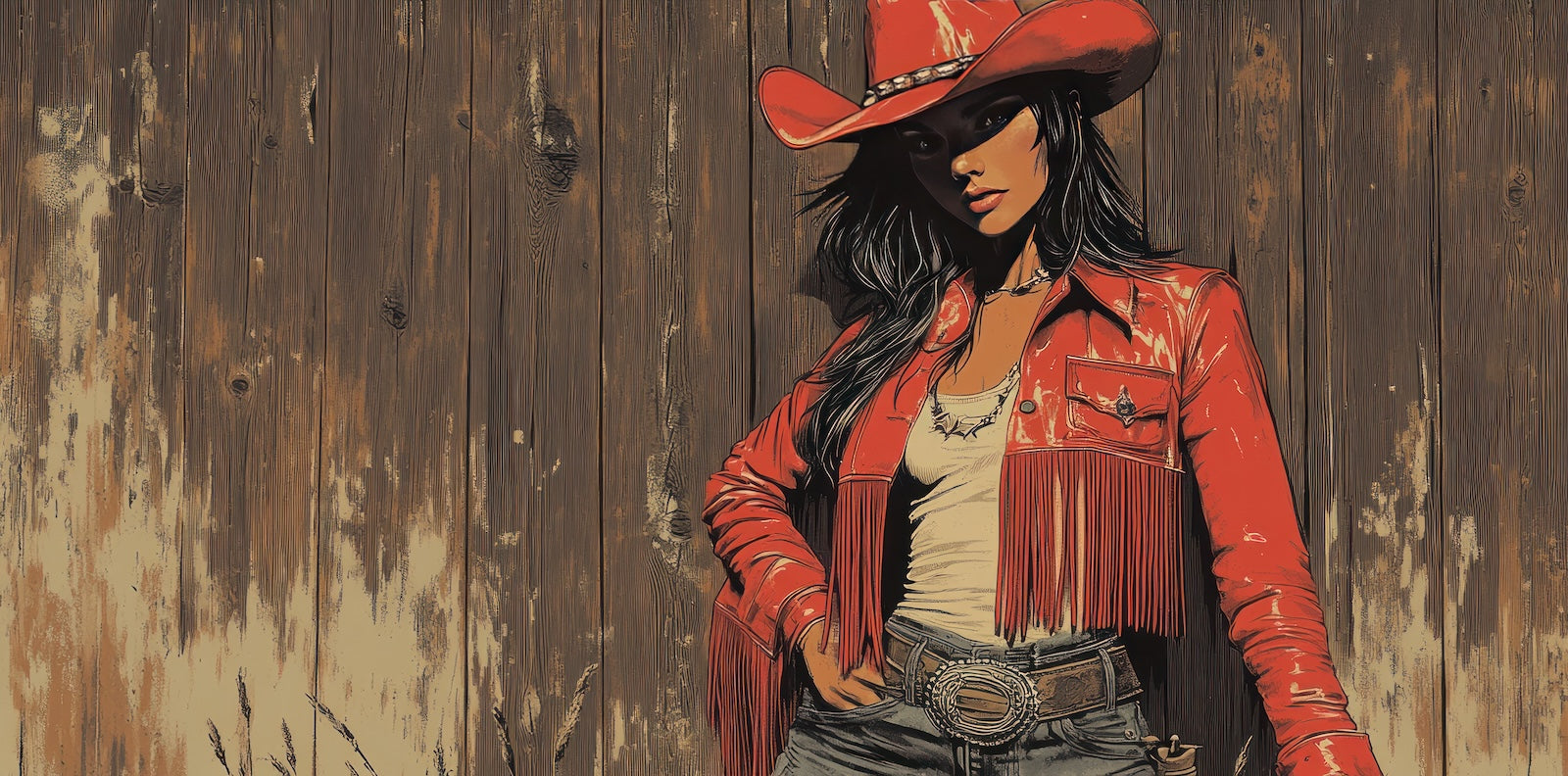 Papier Peint Far West - Cow-girl en Rouge