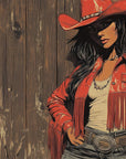 Papier Peint Far West - Cow-girl en Rouge