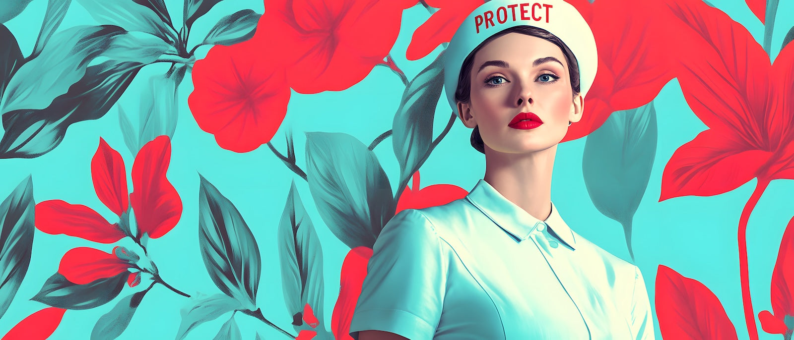 Papier Peint Pop Art - Femme Rouge et Turquoise