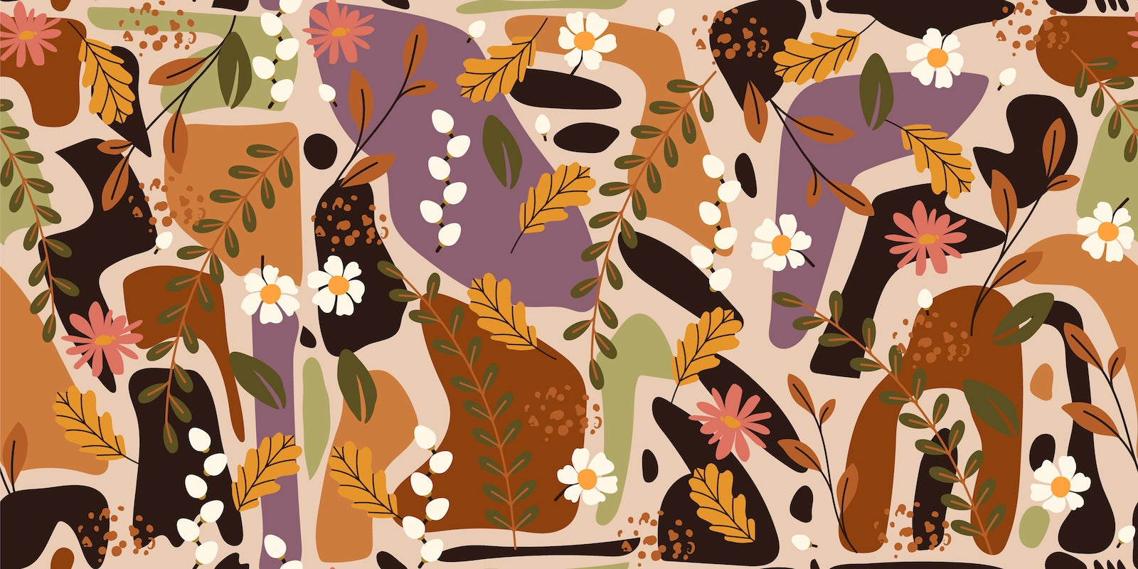 Papier Peint Floral - Marguerites et Feuillage Automnal