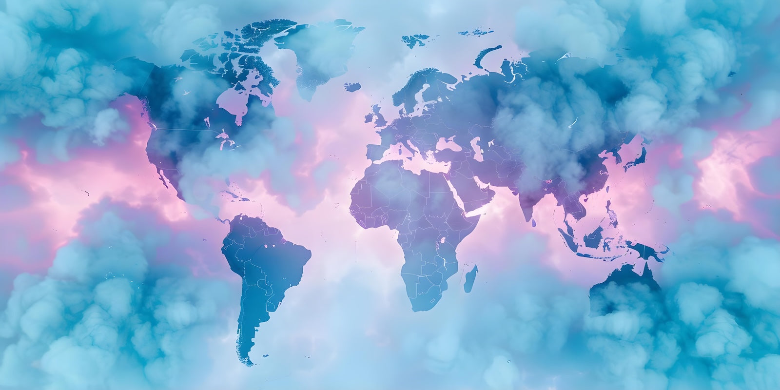 Papier Peint Carte du Monde - Aquarelle Bleue