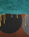 Papier Peint Abstrait - Coulures Dorées sur Fond Turquoise