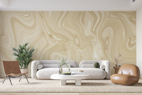 Carta da parati materica - Marmo beige con linee ondulate