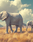 Papier Peint Animaux - Éléphants dans la Savane Dorée