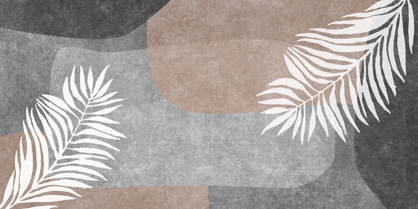 Papier Peint Tropical - Palme Blanche sur Formes Grises