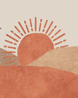 Papier Peint Bohème - Soleil Levant et Oiseaux Terracotta