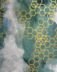 Papier Peint Géométrique - Hexagones Dorés sur Aquarelle Émeraude