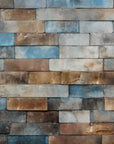 Papier Peint Pierre - Briques Patinées Bleu et Rouille