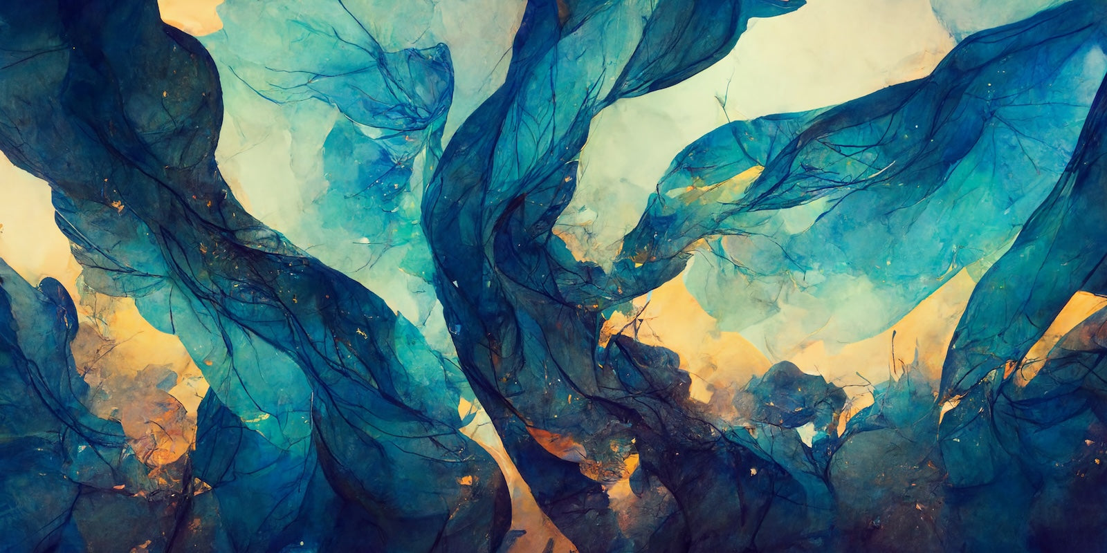 Papier Peint Abstrait - Voiles de Fumée Bleu et Or