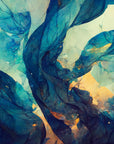 Papier Peint Abstrait - Voiles de Fumée Bleu et Or