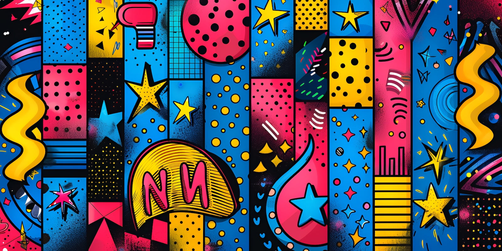 Papier Peint Pop Art - Motifs Memphis Rose et Bleu