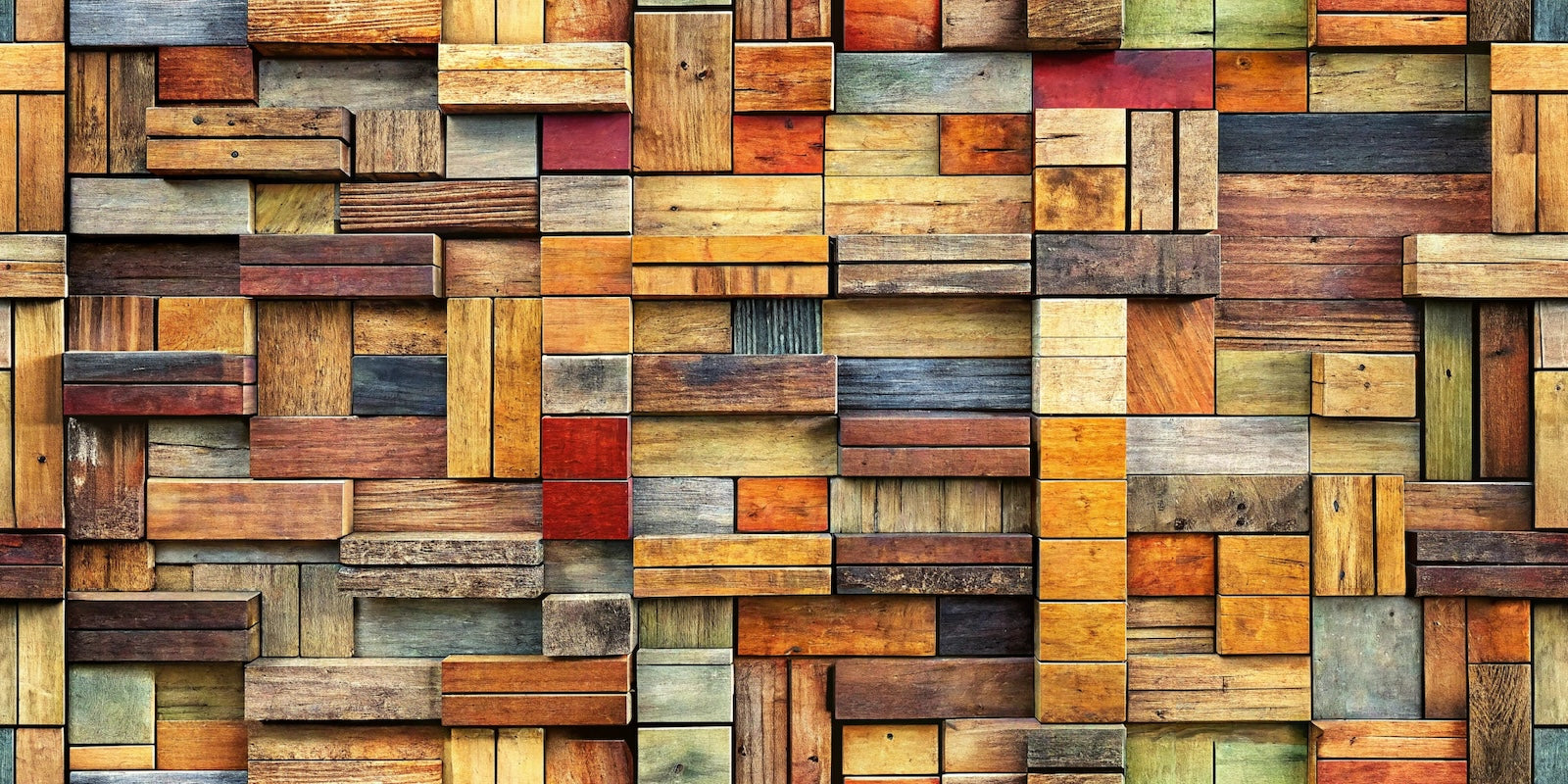 Papier Peint Bois - Blocs Colorés Patchwork
