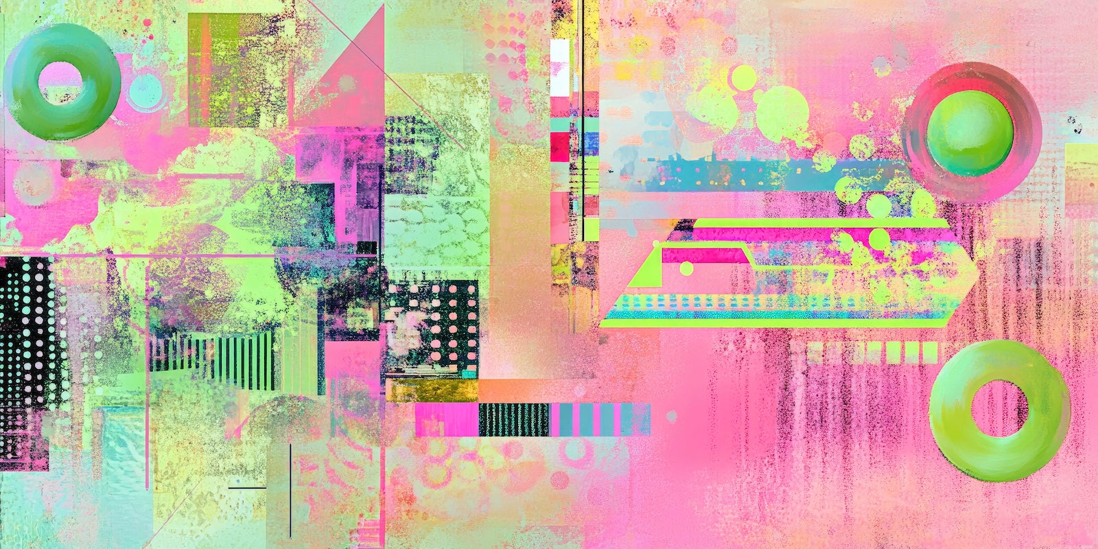 Papier Peint Art Urbain - Collage Néon Vert et Rose