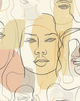 Papier Peint Line Art - Visages Féminins Pêche et Beige