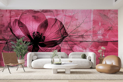 Papier Peint Floral - Fleur Radiographie Rose Vif