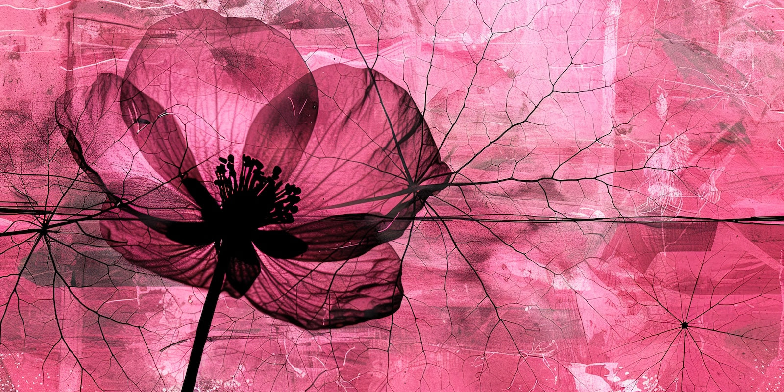 Papier Peint Floral - Fleur Radiographie Rose Vif