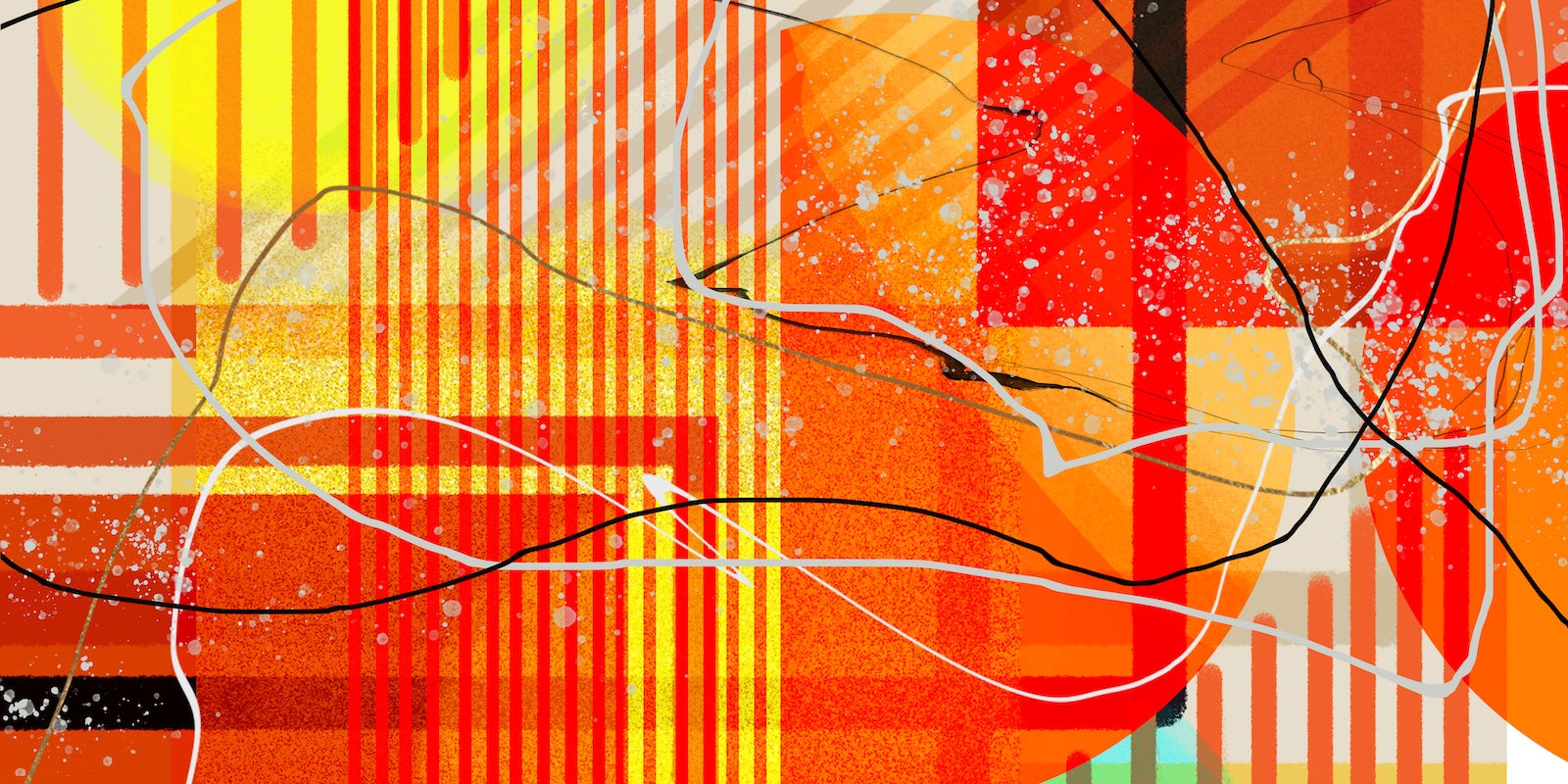 Papier Peint Abstrait - Éclaboussures Vibrantes Rouge et Jaune