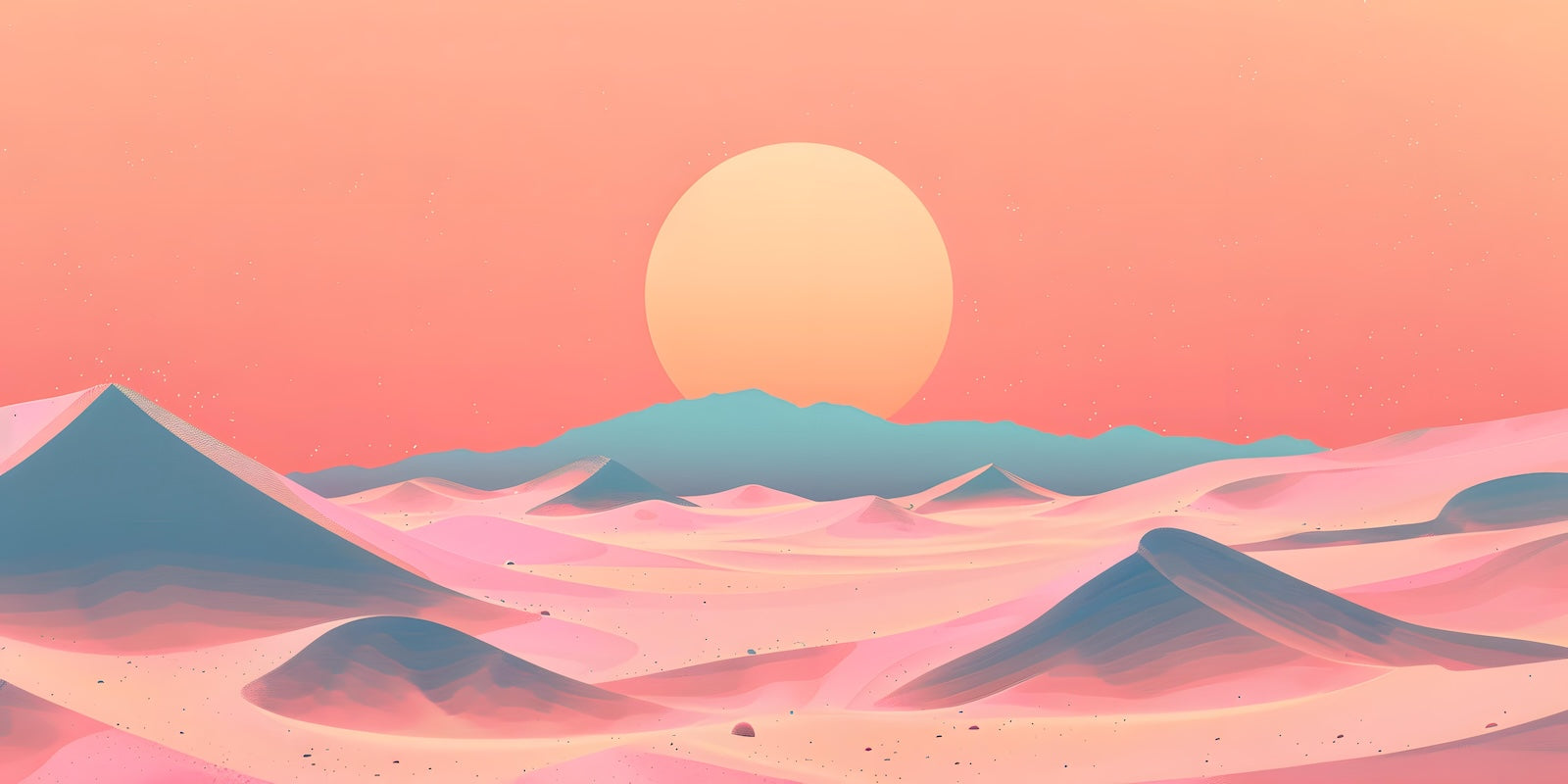 Papier Peint Désert - Soleil Rose et Dunes Ondulées
