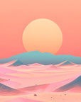 Papier Peint Désert - Soleil Rose et Dunes Ondulées