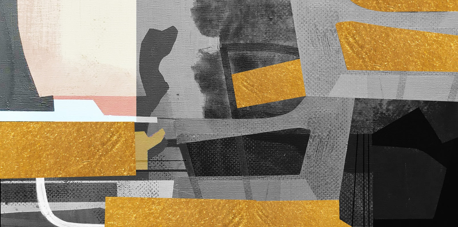 Papier Peint Abstrait - Collage Gris et Or Texturé