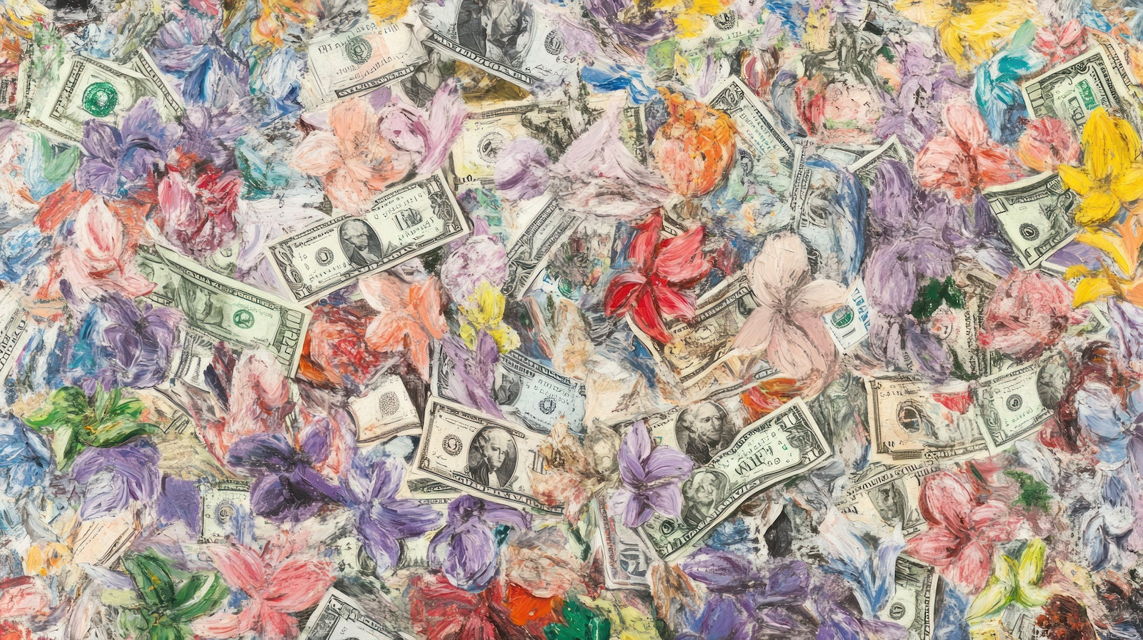 Papier Peint Pop Art - Fleurs et Billets de Dollar