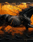 Papier Peint Animaux - Cheval Noir au Galop Doré
