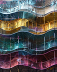 Papier Peint Abstrait - Vagues Métalliques Dorées et Bleues