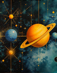 Papier Peint Espace - Constellation de Planètes Dorées