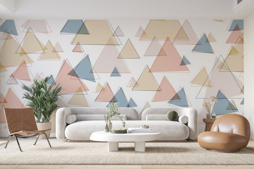 Geometrisch behang - Overlappende pastel driehoeken