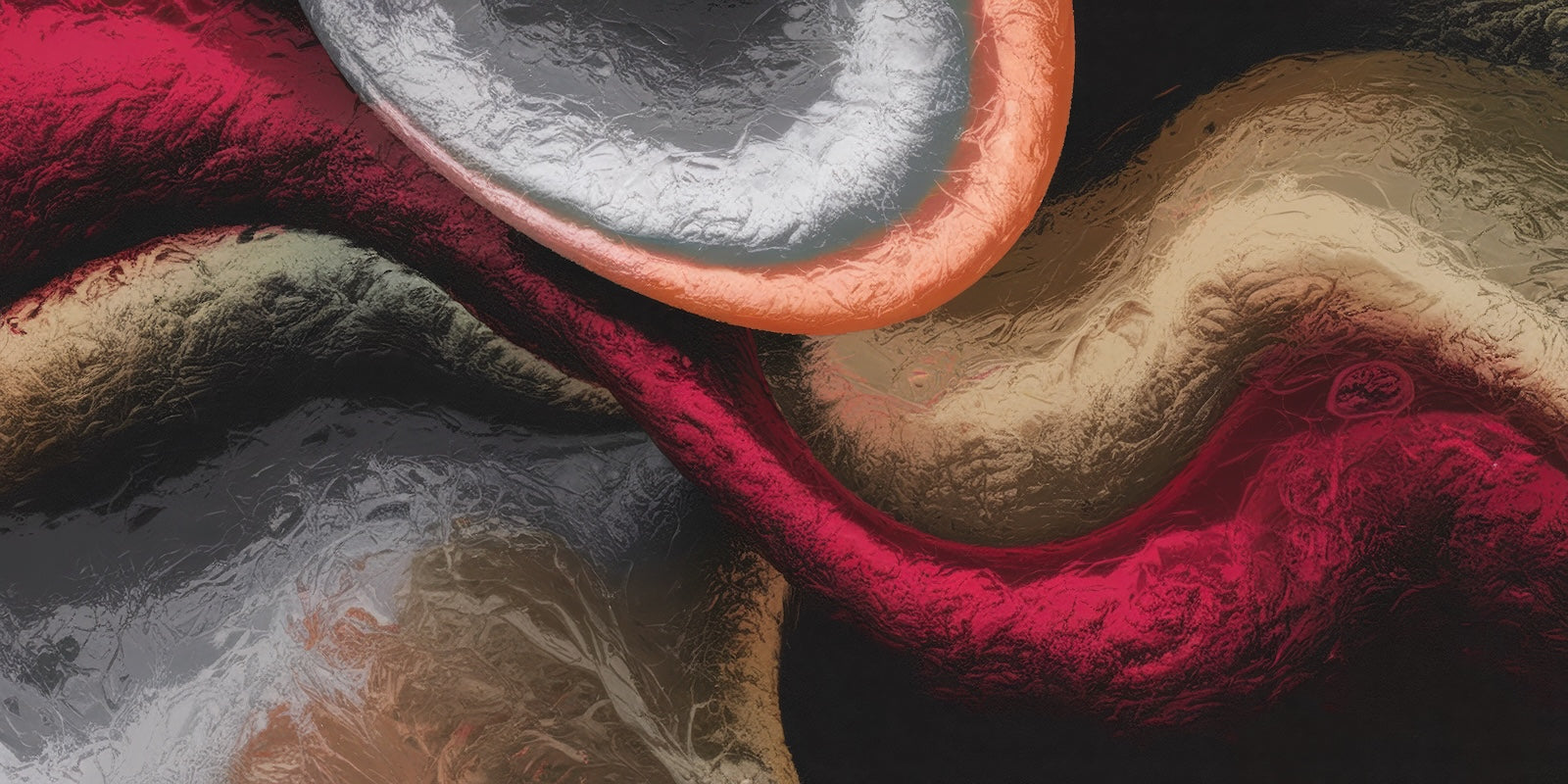Papier Peint Abstrait - Marbre Liquide Rouge et Or