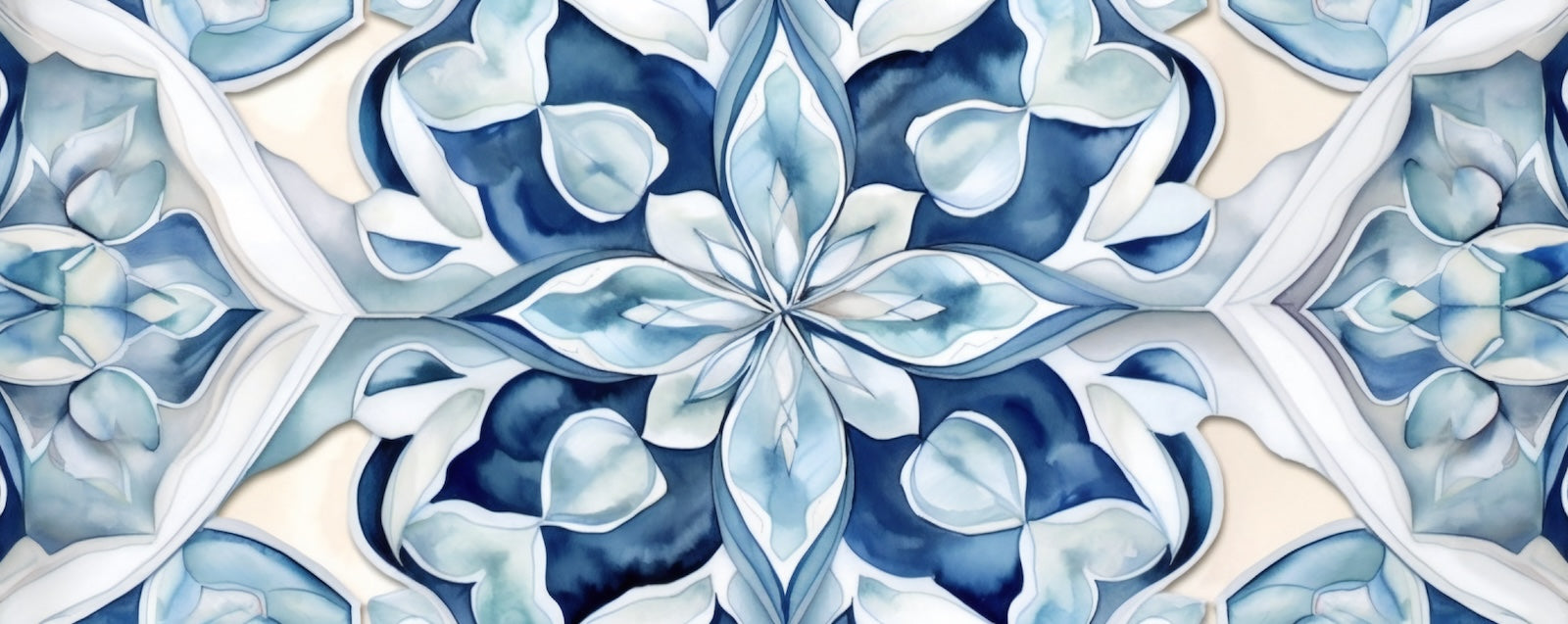 Papier Peint Floral - Kaléidoscope Bleu Porcelaine
