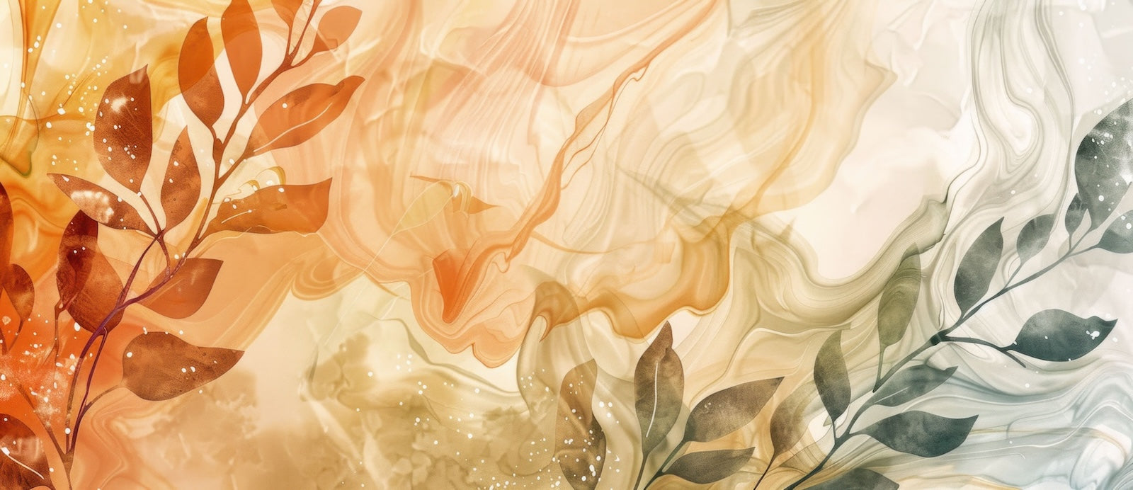 Papier Peint Aquarelle - Marbrures et Feuillage Ambré