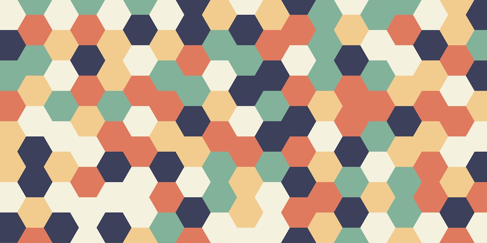 Papier Peint Géométrique - Hexagones Rétro Vert et Corail